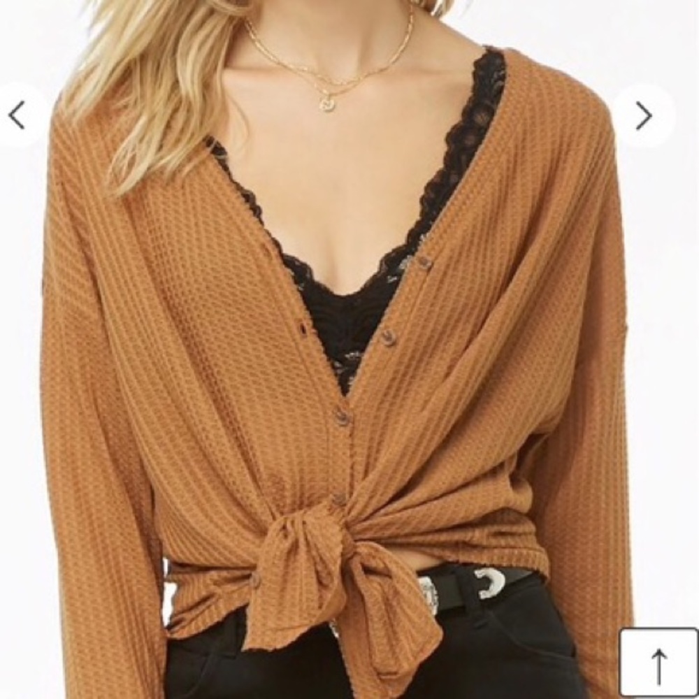Burnt Orange waffle tie front sweater